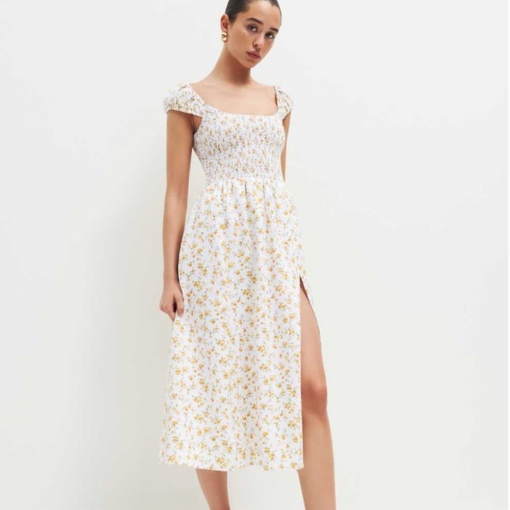 Reformation Tavi Floral Linen Midi Dress